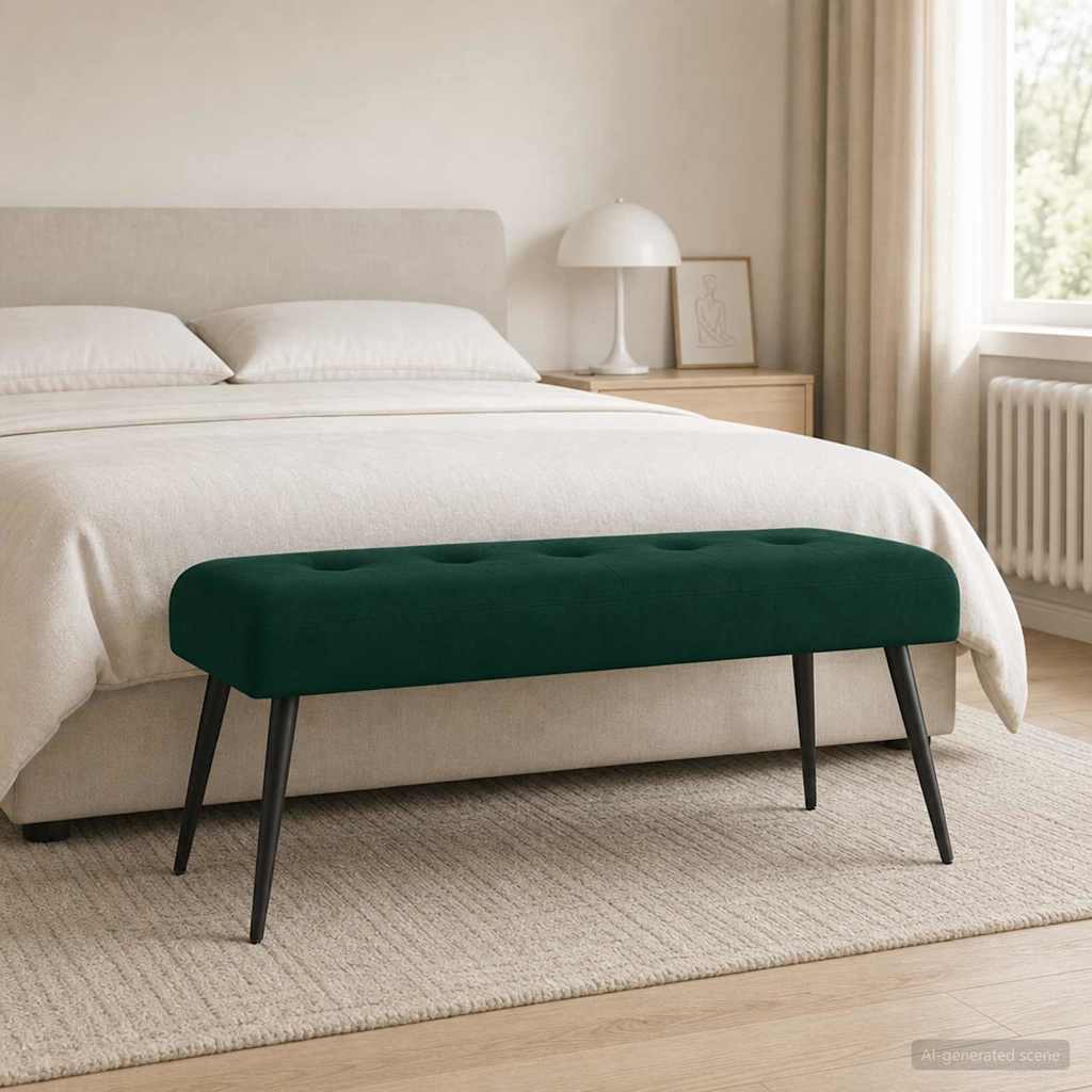Bænk med knap tufting Mørkegrøn 110 x 40 x 46 cm Fløjl