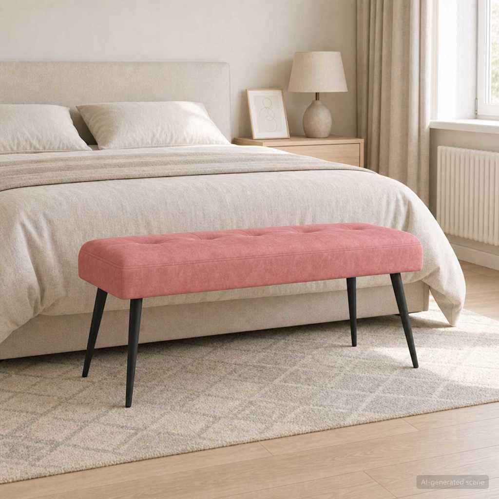 Bænk med knap tufting Lyserød 110 x 40 x 46 cm Fløjl