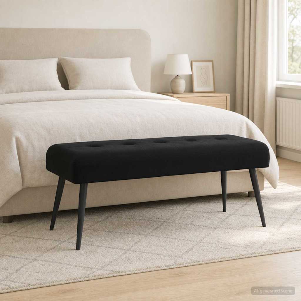 Bænk med knap tufting Sort 110 x 40 x 46 cm Fløjl