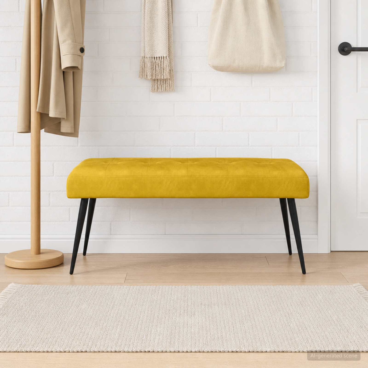 Bænk med knap tufting Gul 110 x 40 x 46 cm Fløjl