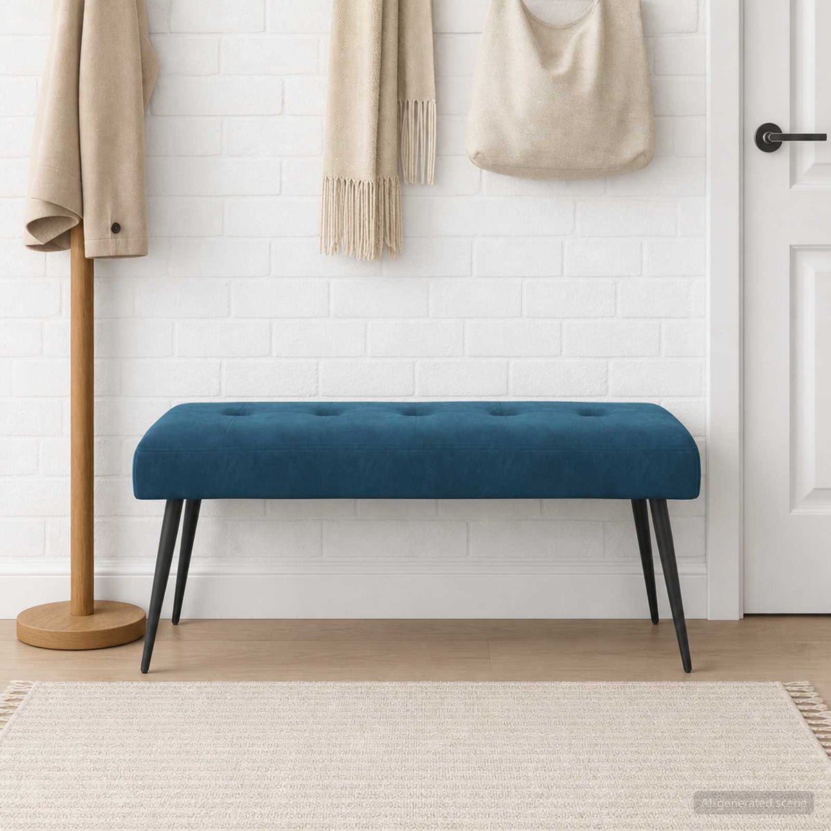 Bænk med knap tufting Blå 110 x 40 x 46 cm Fløjl