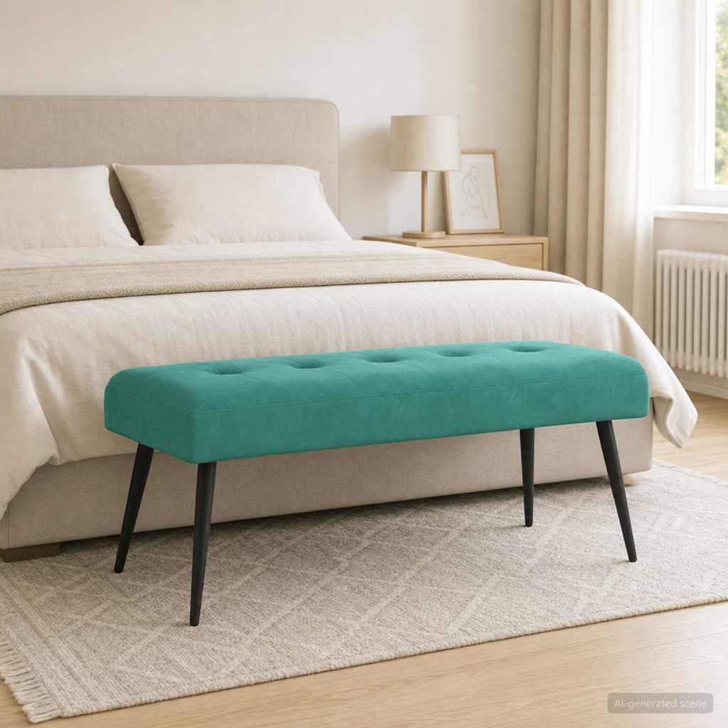 Bænk med knap tufting Turkis 110 x 40 x 46 cm Fløjl