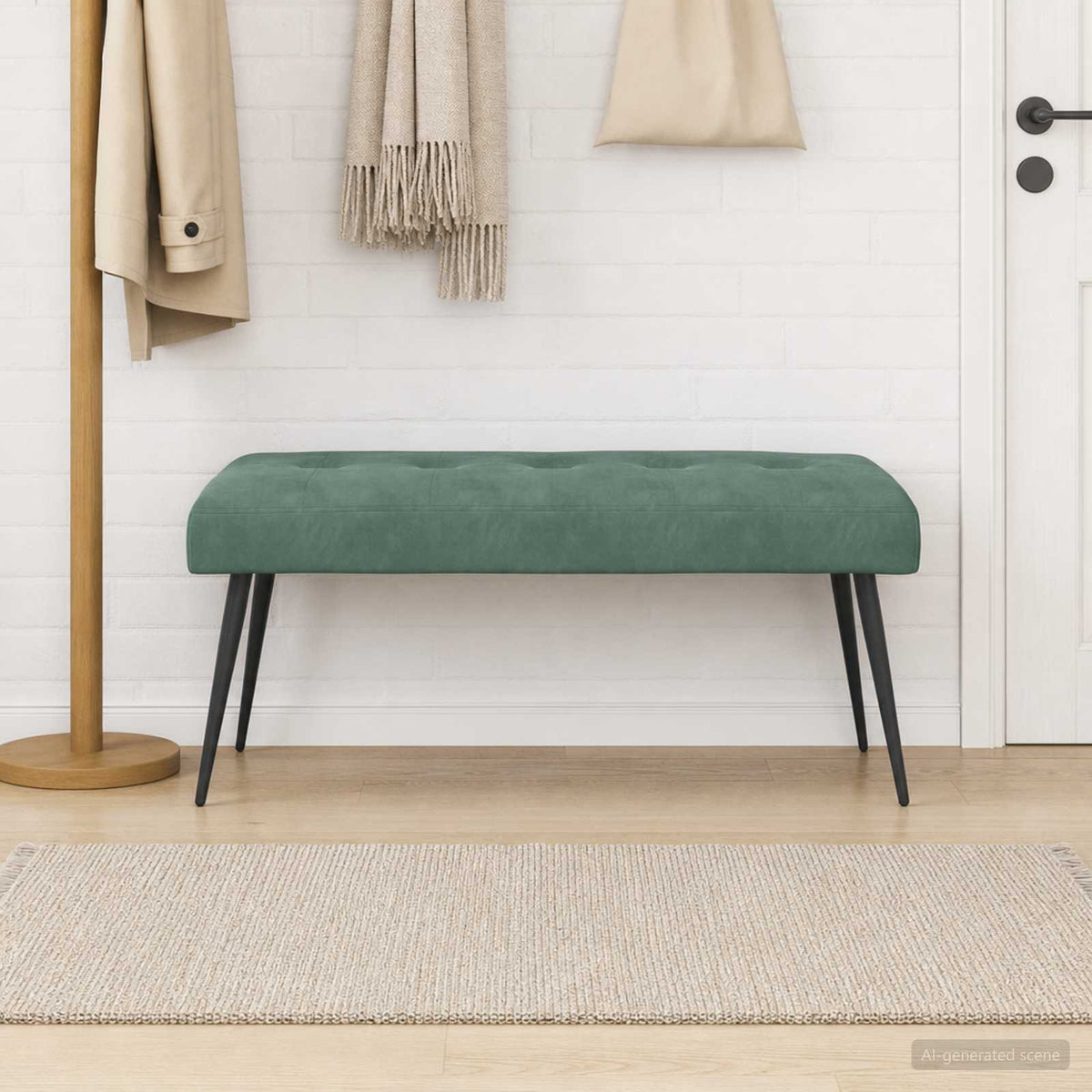 Bænk med knap tufting Havgrøn 110 x 40 x 46 cm Fløjl