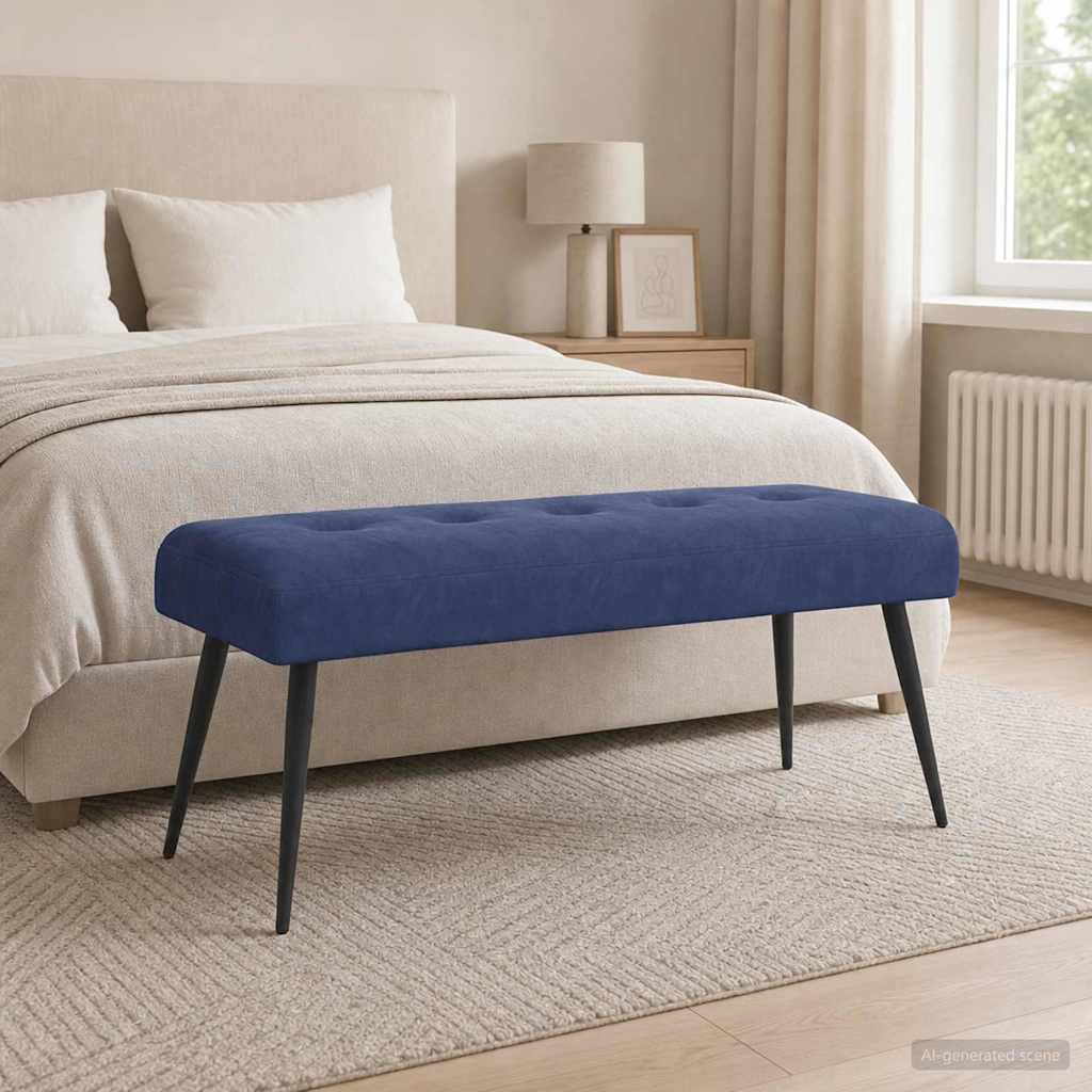 Bænk med knap tufting Politi blå 110 x 40 x 46 cm Fløjl