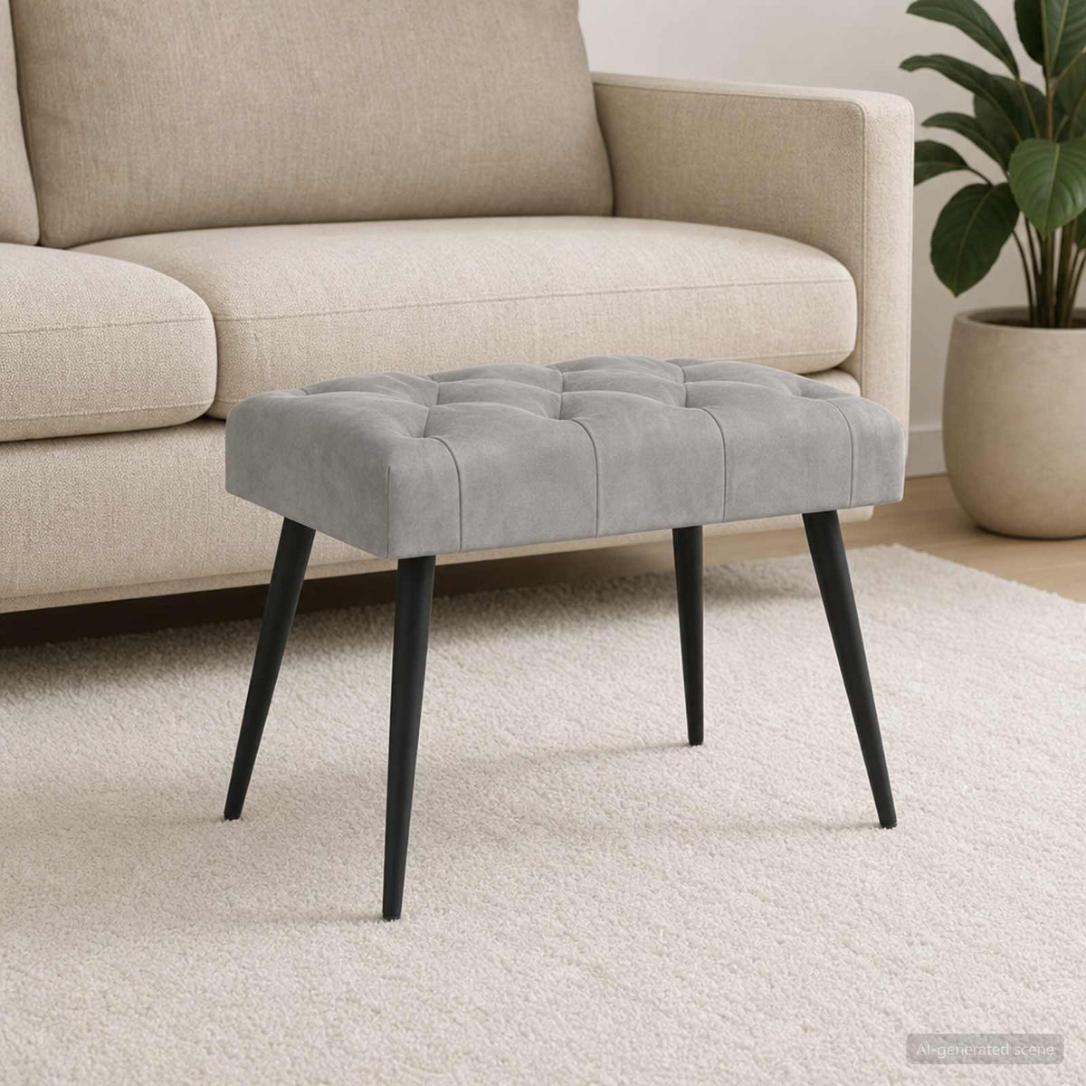 Bænk med knap tufting Lysegrå 60 x 40 x 45 cm Fløjl
