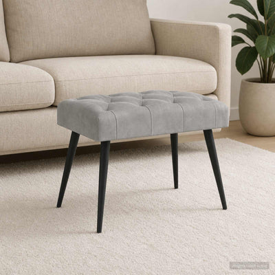 Bænk med knap tufting Lysegrå 60 x 40 x 45 cm Fløjl