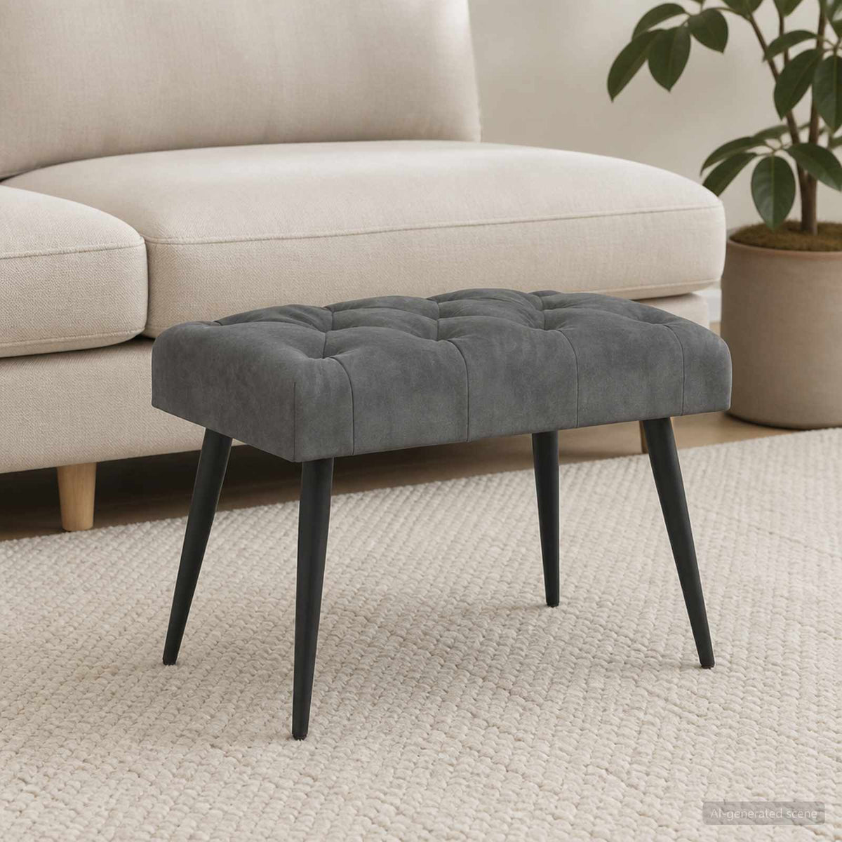 Bænk med knap tufting Mørkegrå 60 x 40 x 45 cm Fløjl