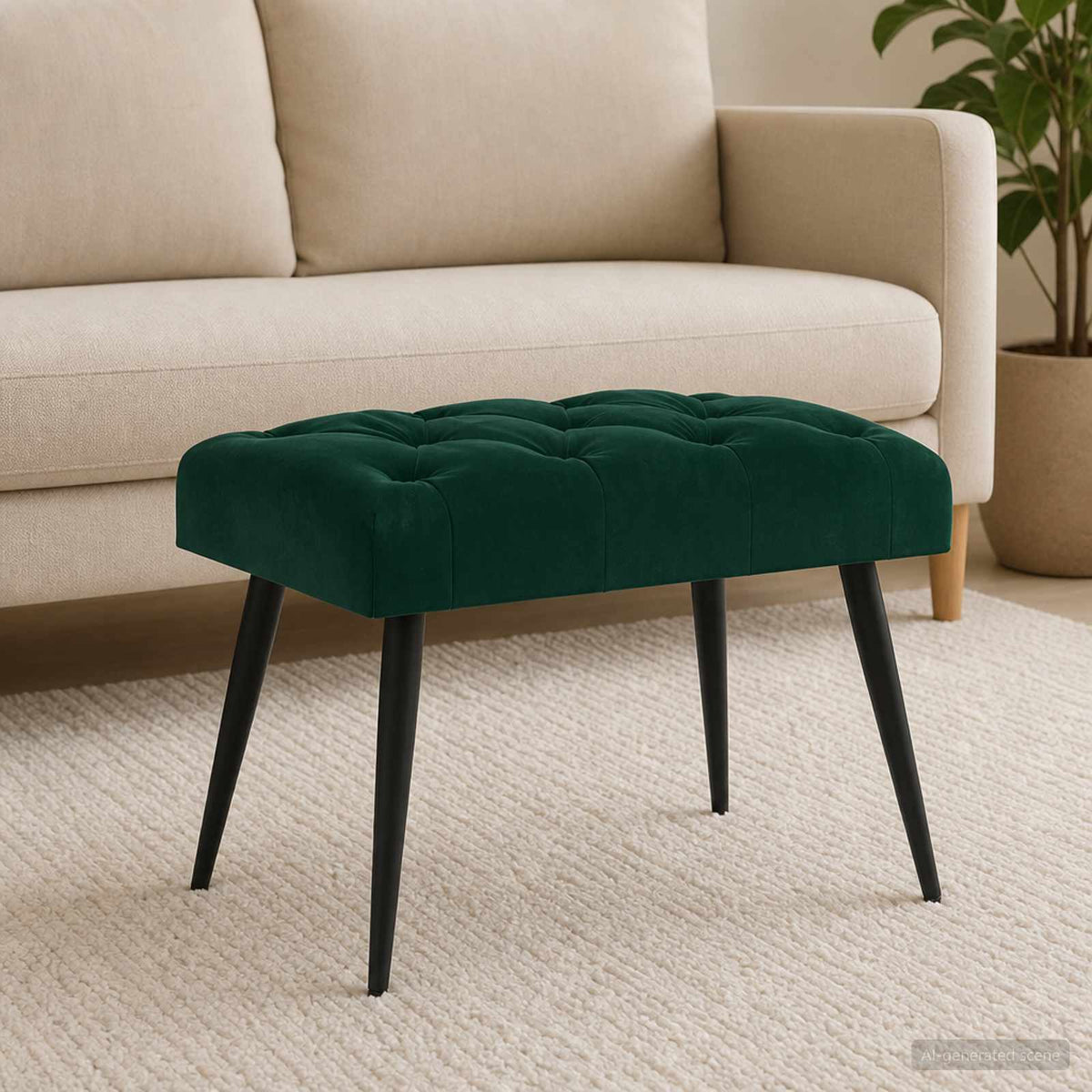 Bænk med knap tufting Mørkegrøn 60 x 40 x 45 cm Fløjl