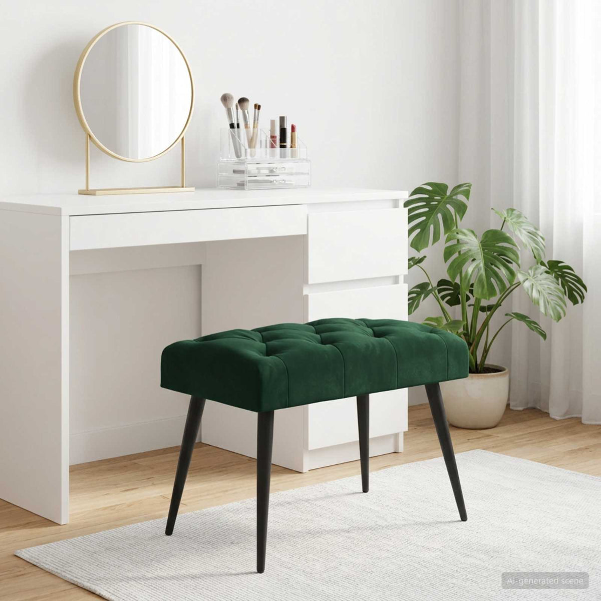 Bænk med knap tufting Mørkegrøn 60 x 40 x 45 cm Fløjl