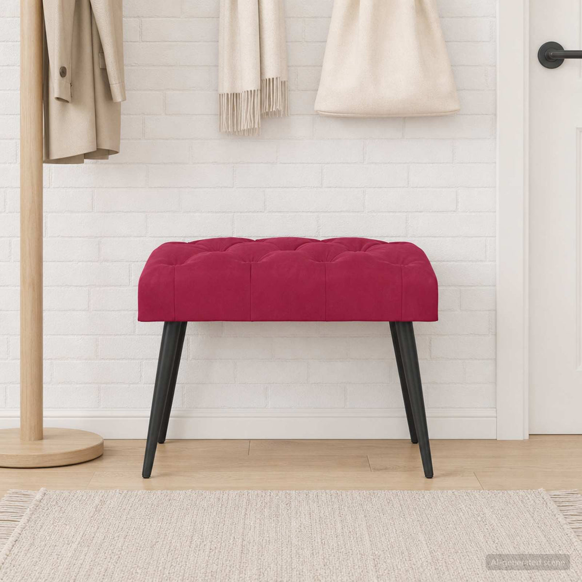Bænk med knap tufting Vinrød 60 x 40 x 45 cm Fløjl