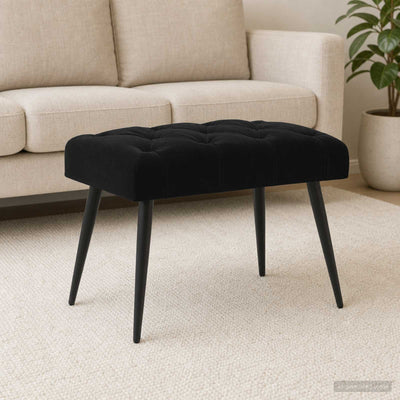 Bænk med knap tufting Sort 60 x 40 x 45 cm Fløjl