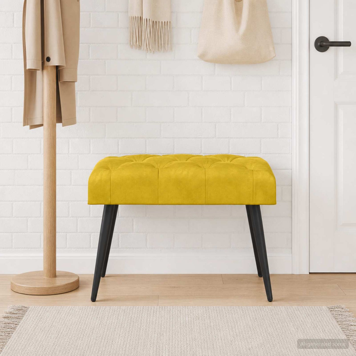 Bænk med knap tufting Gul 60 x 40 x 45 cm Fløjl
