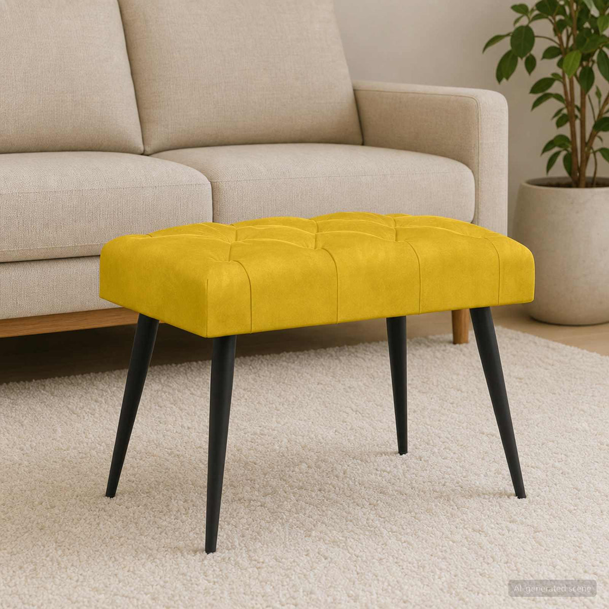 Bænk med knap tufting Gul 60 x 40 x 45 cm Fløjl