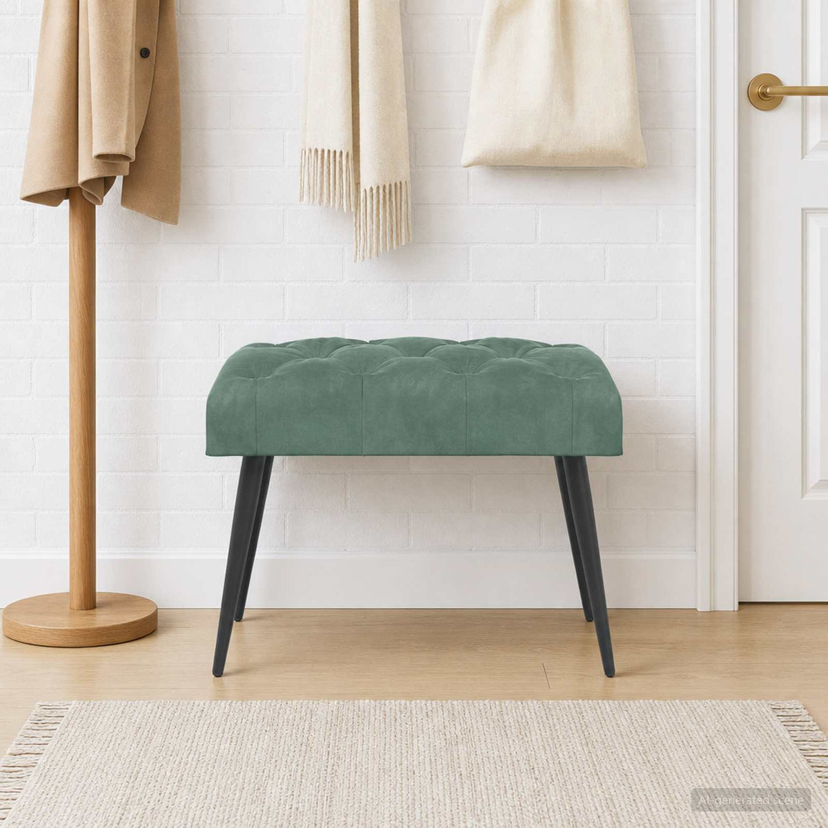 Bænk med knap tufting Havgrøn 60 x 40 x 45 cm Fløjl