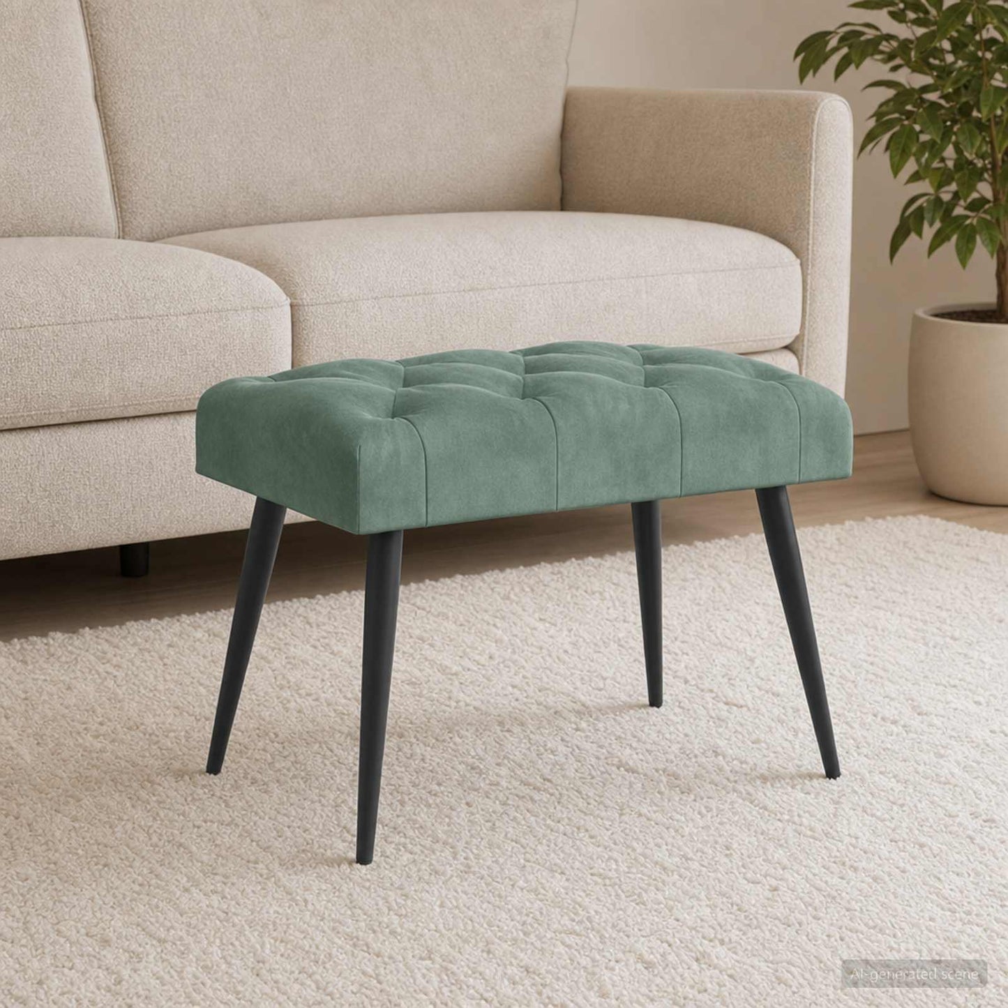Bænk med knap tufting Havgrøn 60 x 40 x 45 cm Fløjl