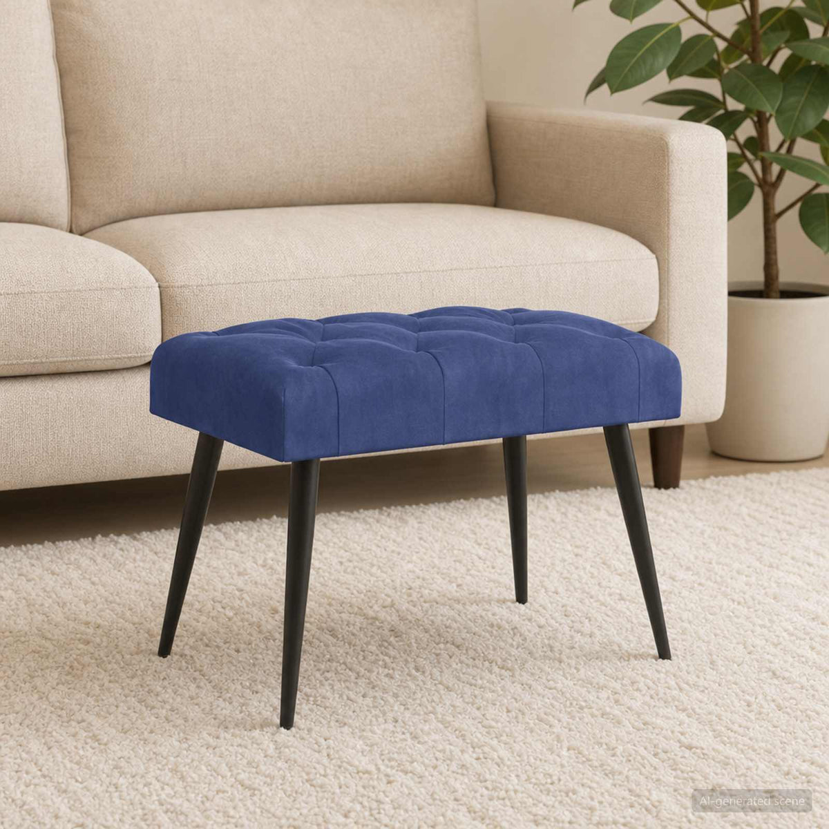 Bænk med knap tufting Politi blå 60 x 40 x 45 cm Fløjl