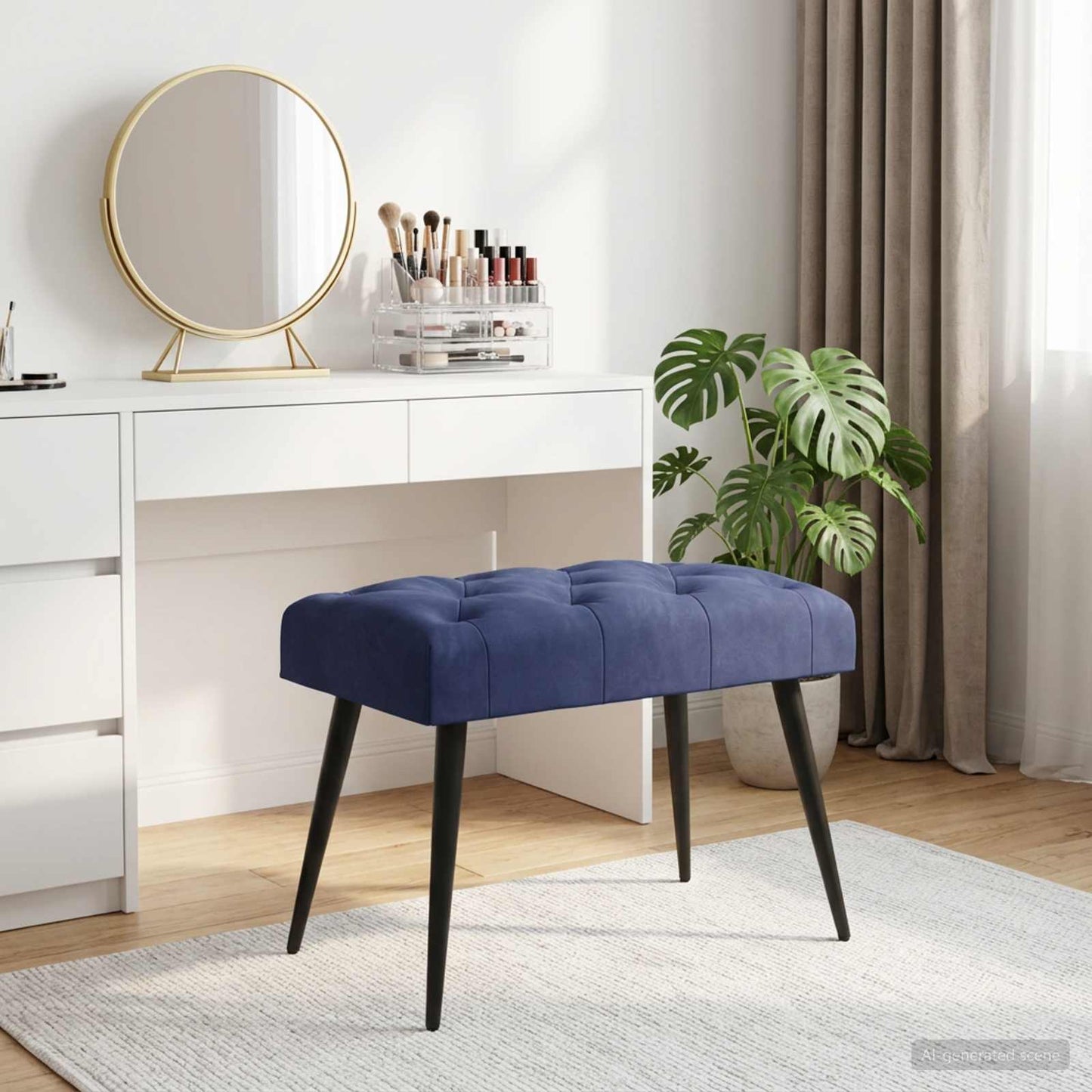 Bænk med knap tufting Politi blå 60 x 40 x 45 cm Fløjl