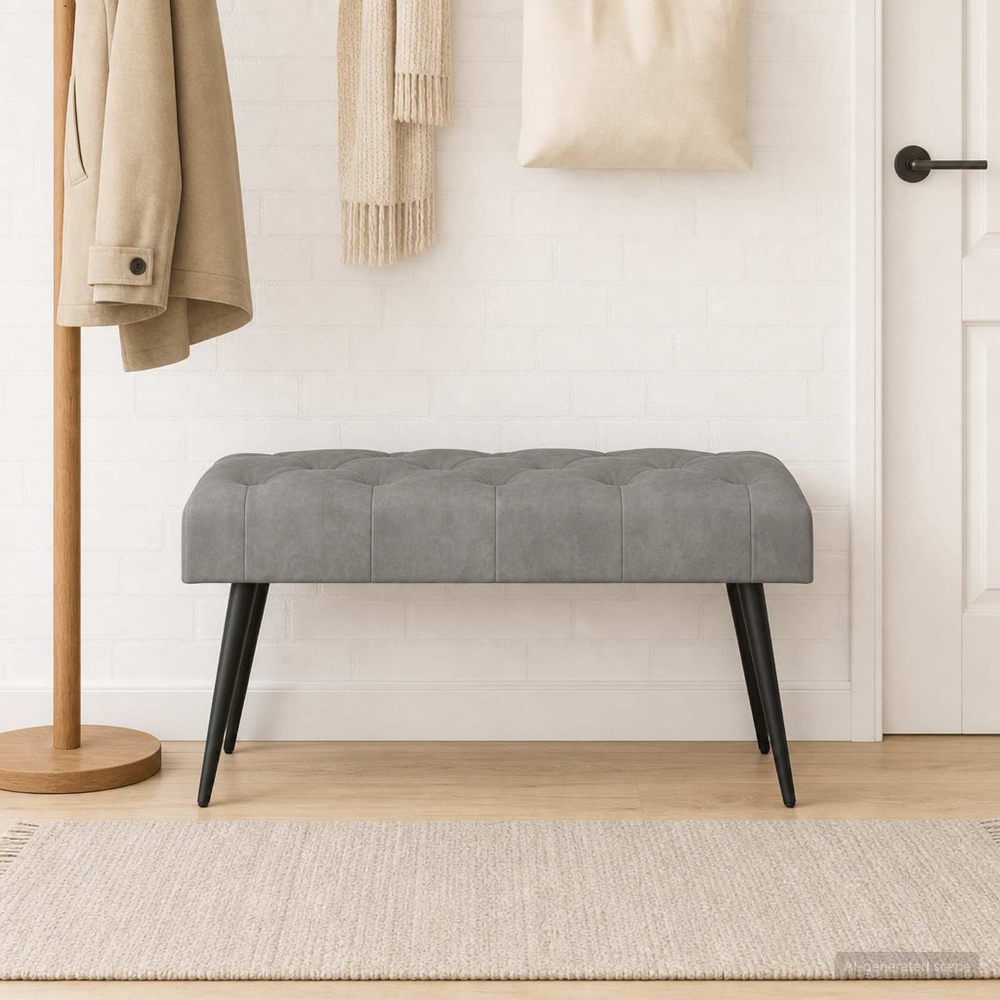 Bænk med knap tufting Lysegrå 80 x 40 x 46 cm Fløjl