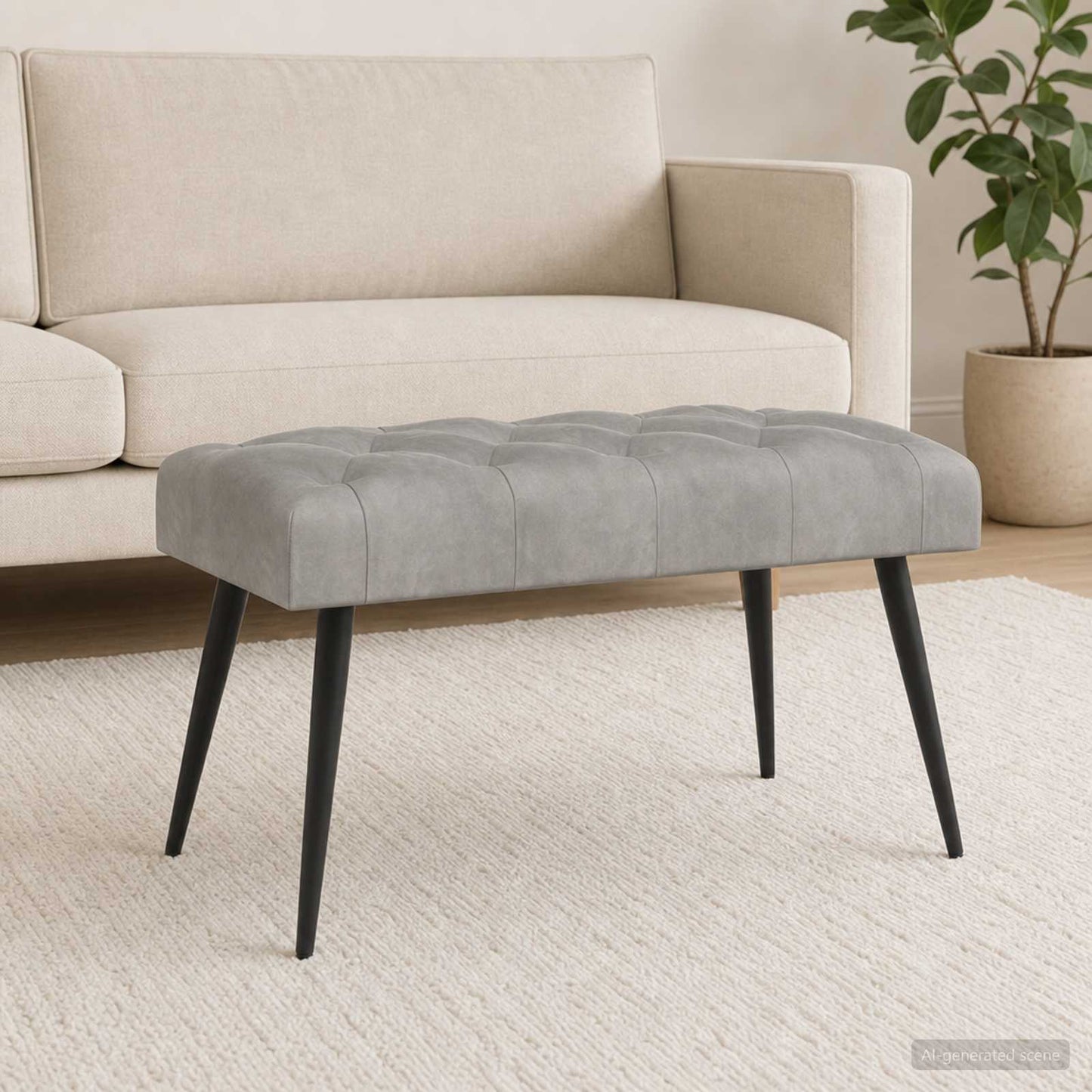 Bænk med knap tufting Lysegrå 80 x 40 x 46 cm Fløjl