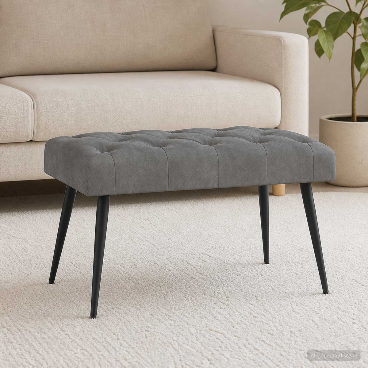 Bænk med knap tufting Mørkegrå 80 x 40 x 46 cm Fløjl