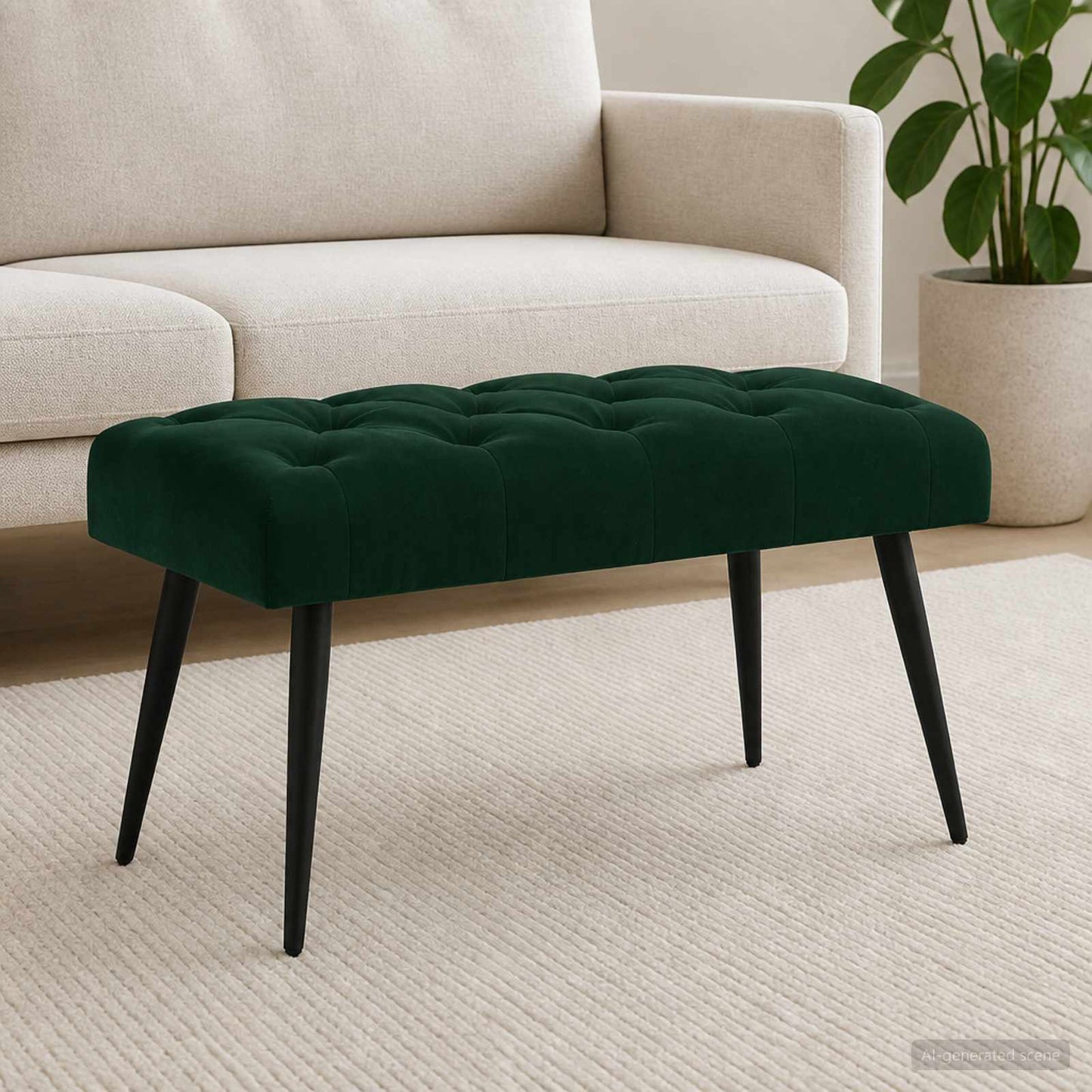Bænk med knap tufting Mørkegrøn 80 x 40 x 46 cm Fløjl