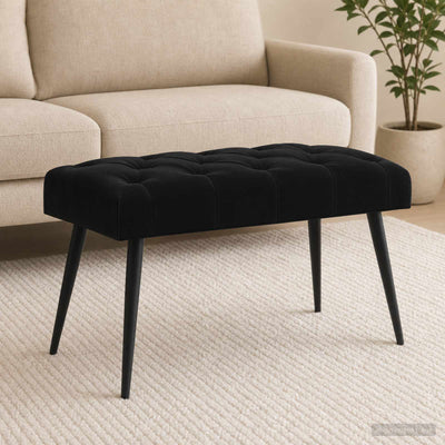 Bænk med knap tufting Sort 80 x 40 x 46 cm Fløjl