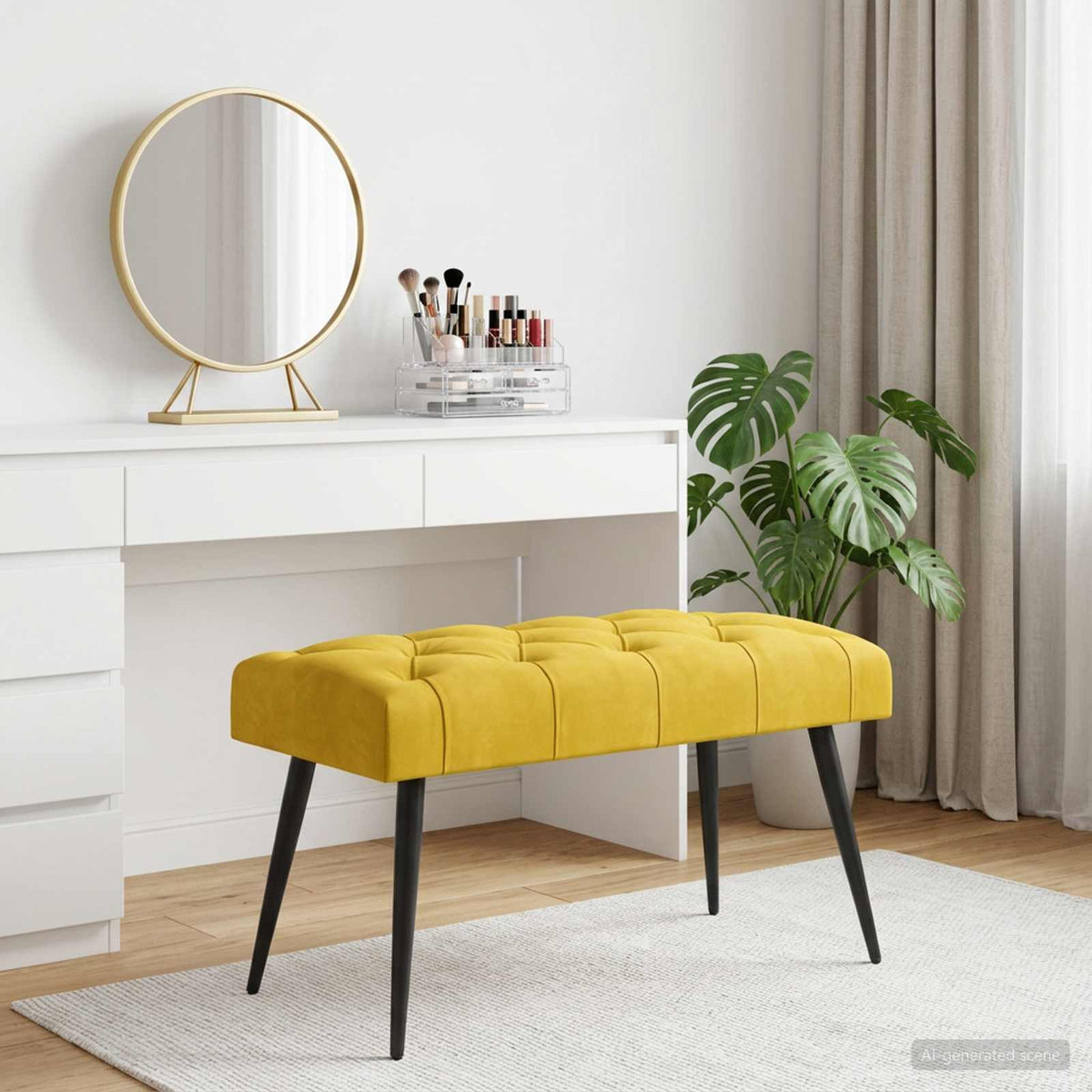 Bænk med knap tufting Gul 80 x 40 x 46 cm Fløjl