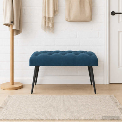 Bænk med knap tufting Blå 80 x 40 x 46 cm Fløjl