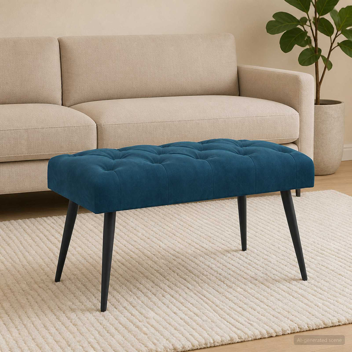 Bænk med knap tufting Blå 80 x 40 x 46 cm Fløjl