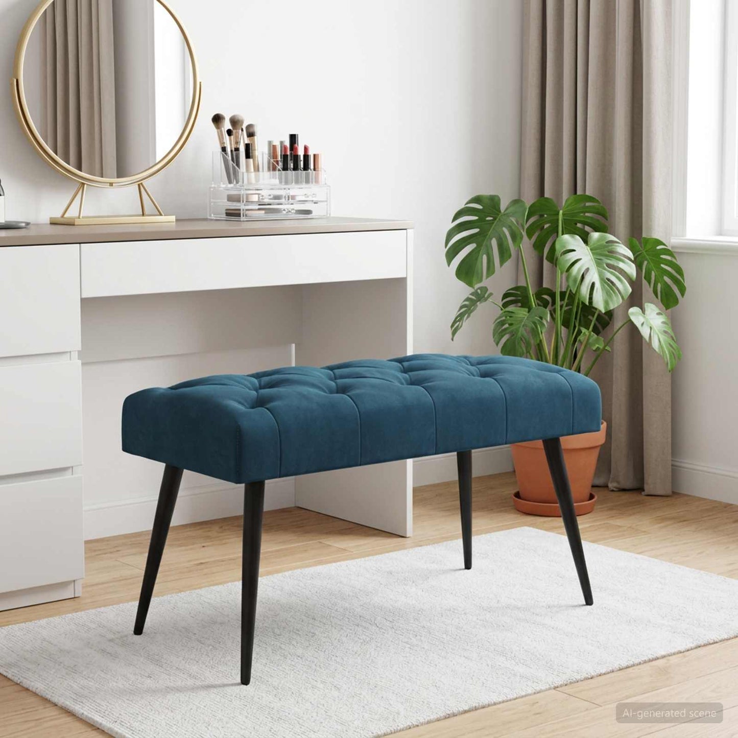 Bænk med knap tufting Blå 80 x 40 x 46 cm Fløjl