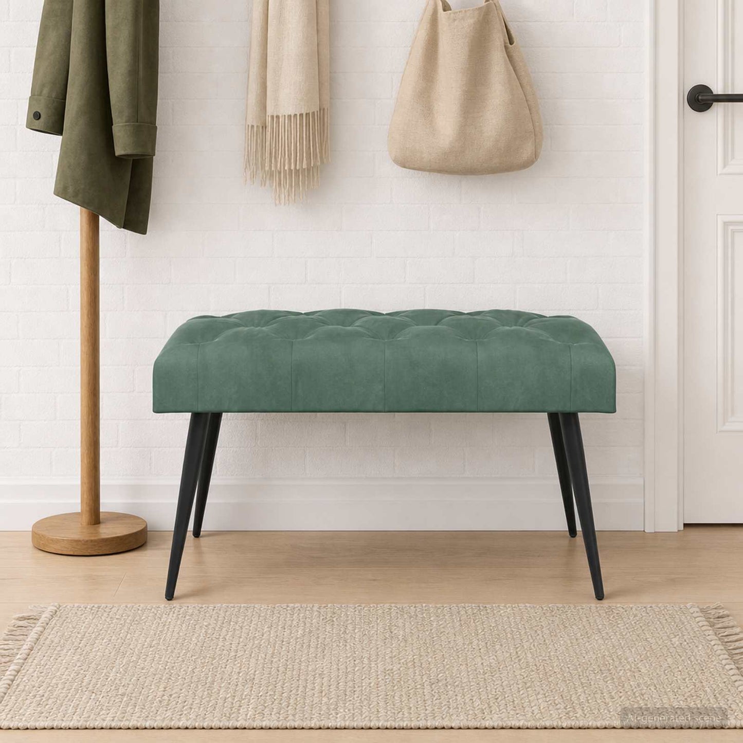 Bænk med knap tufting Havgrøn 80 x 40 x 46 cm Fløjl