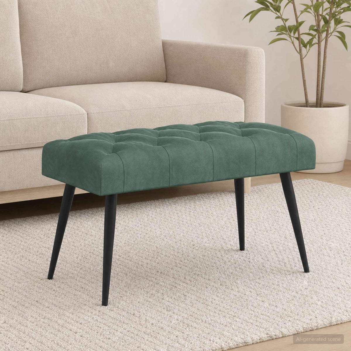 Bænk med knap tufting Havgrøn 80 x 40 x 46 cm Fløjl