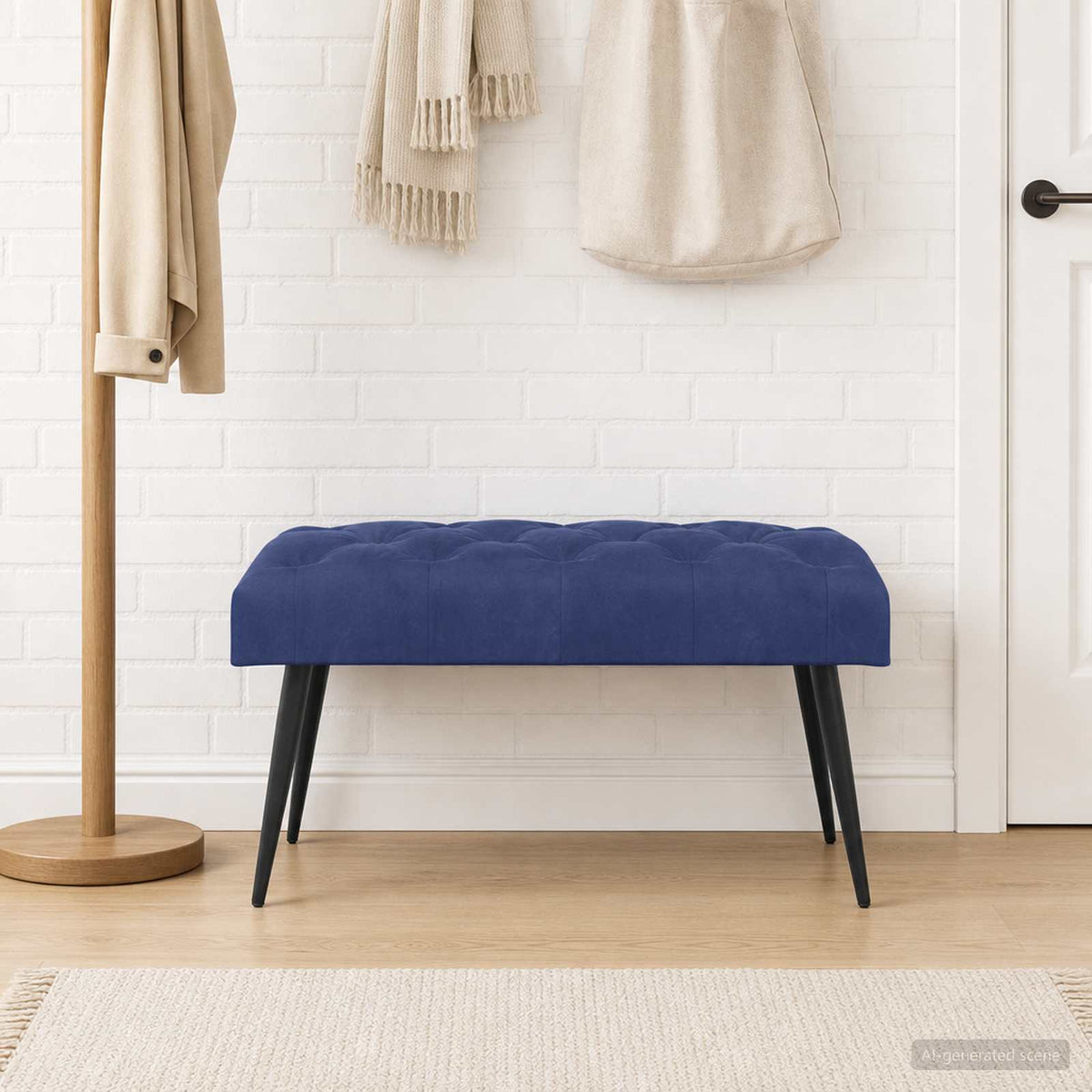 Bænk med knap tufting Politi blå 80 x 40 x 46 cm Fløjl