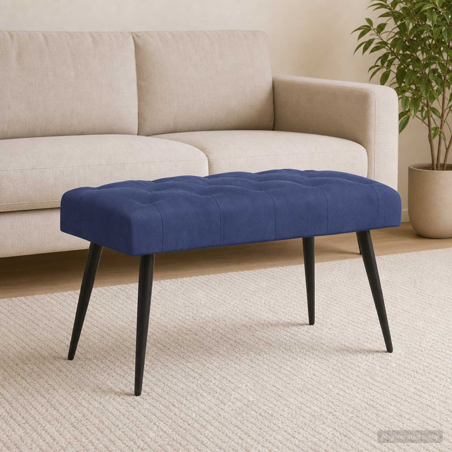 Bænk med knap tufting Politi blå 80 x 40 x 46 cm Fløjl