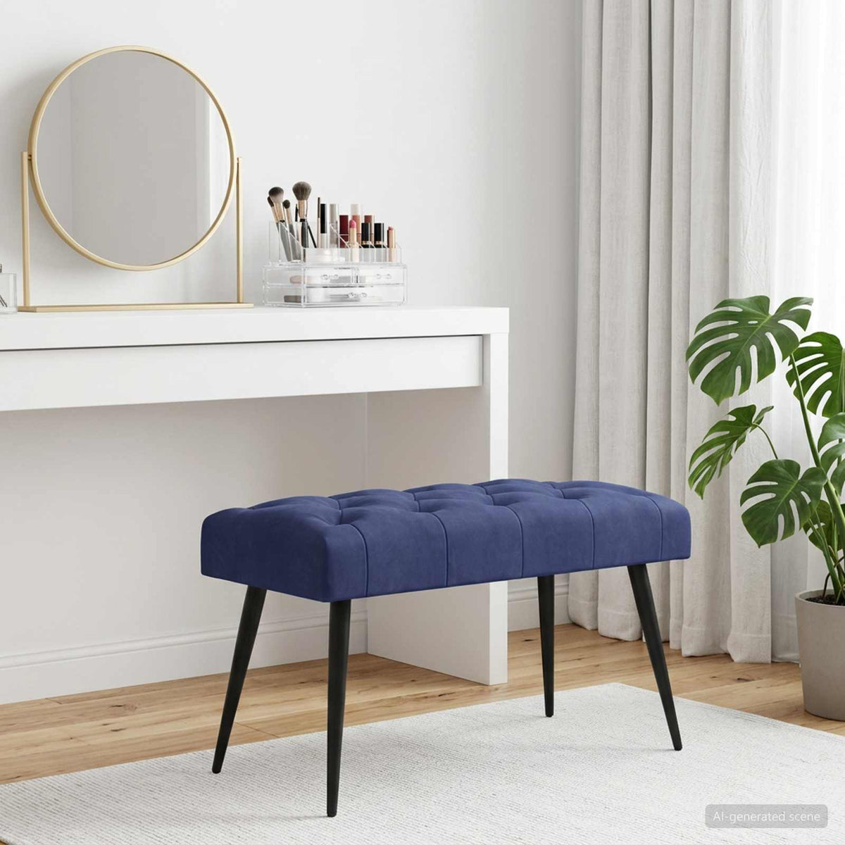 Bænk med knap tufting Politi blå 80 x 40 x 46 cm Fløjl