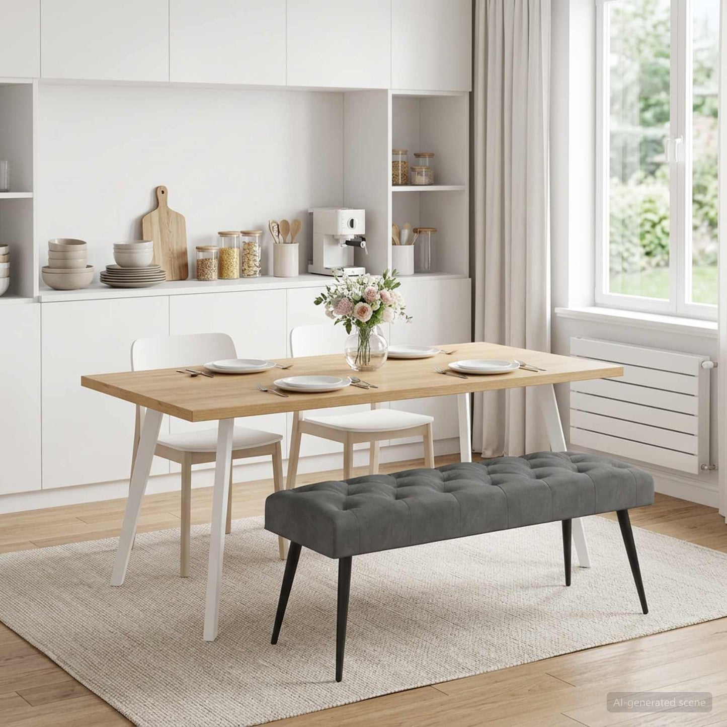 Bænk med knap tufting Mørkegrå 110 x 40 x 46 cm Fløjl