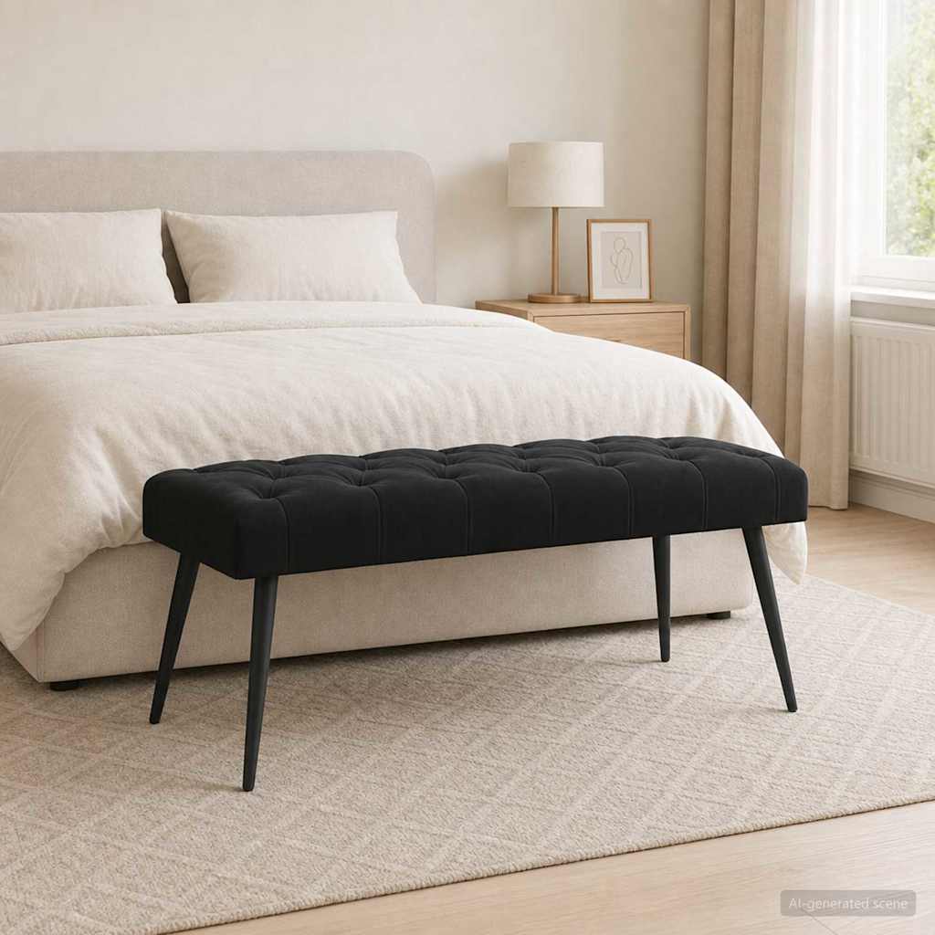Bænk med knap tufting Sort 110 x 40 x 46 cm Fløjl