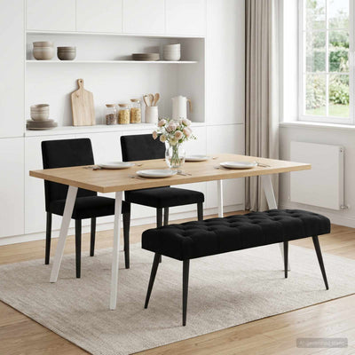 Bænk med knap tufting Sort 110 x 40 x 46 cm Fløjl