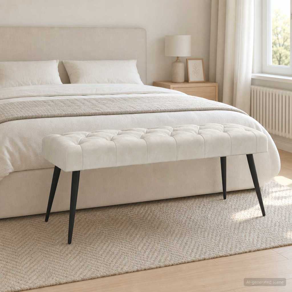 Bænk med knap tufting Cremefarvet 110 x 40 x 46 cm Fløjl