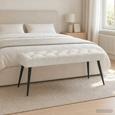 Bænk med knap tufting Cremefarvet 110 x 40 x 46 cm Fløjl