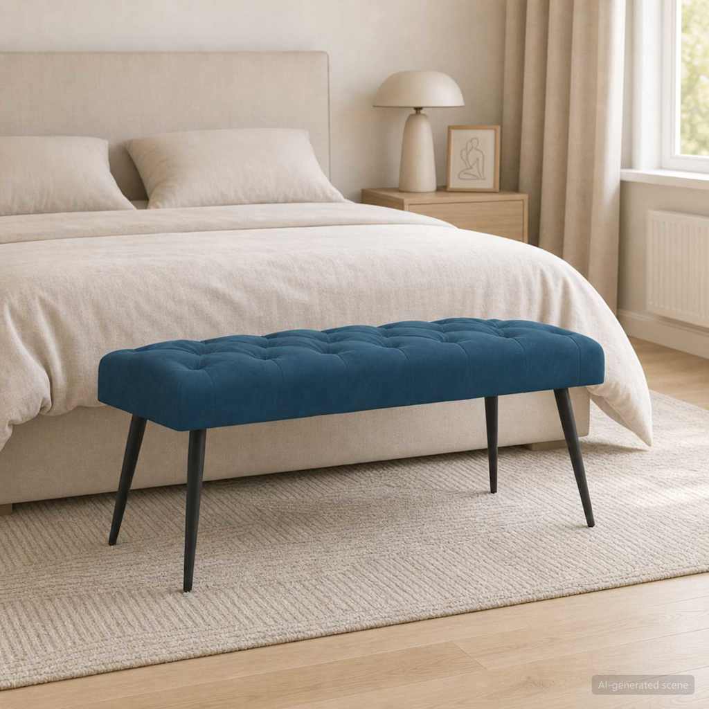 Bænk med knap tufting Blå 110 x 40 x 46 cm Fløjl
