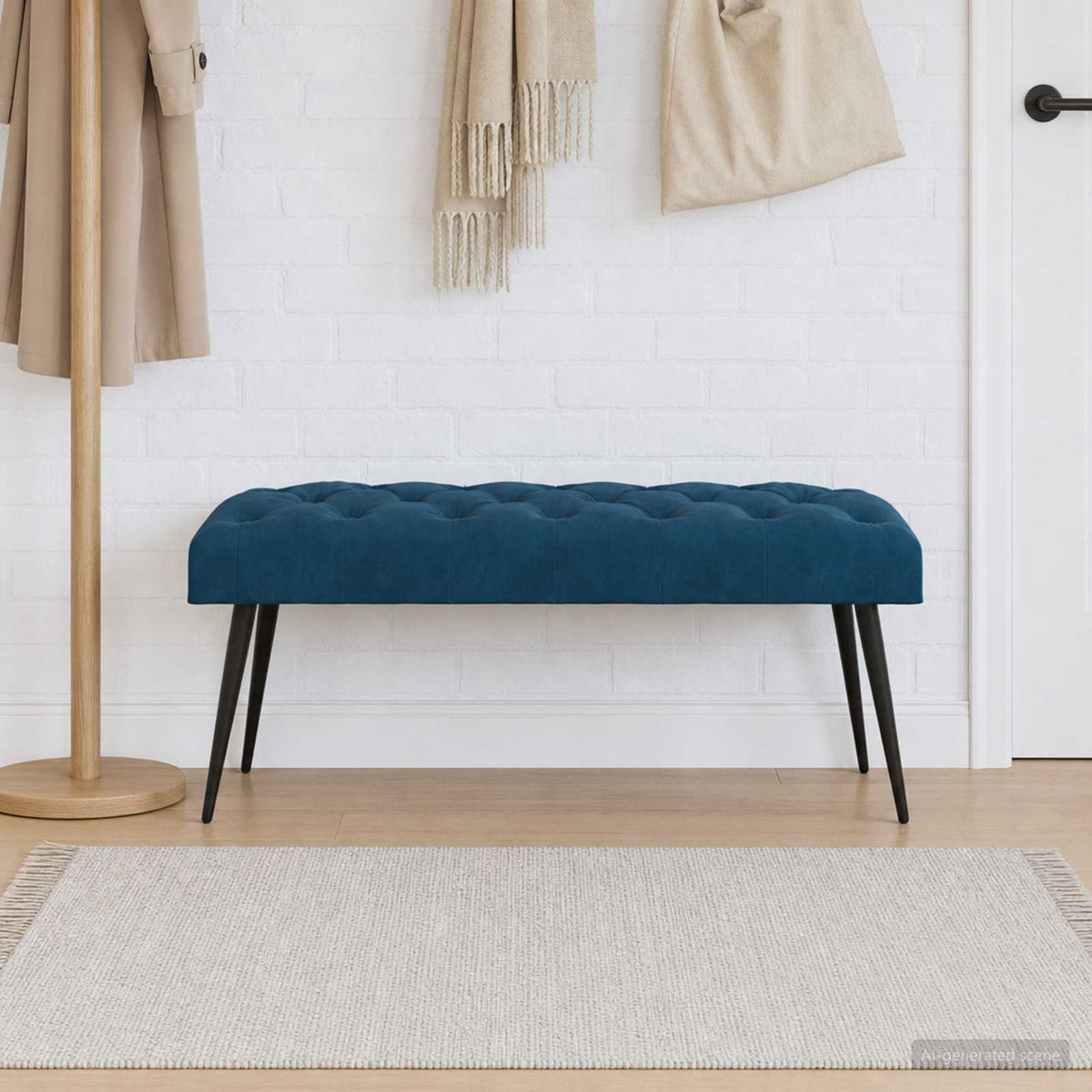 Bænk med knap tufting Blå 110 x 40 x 46 cm Fløjl