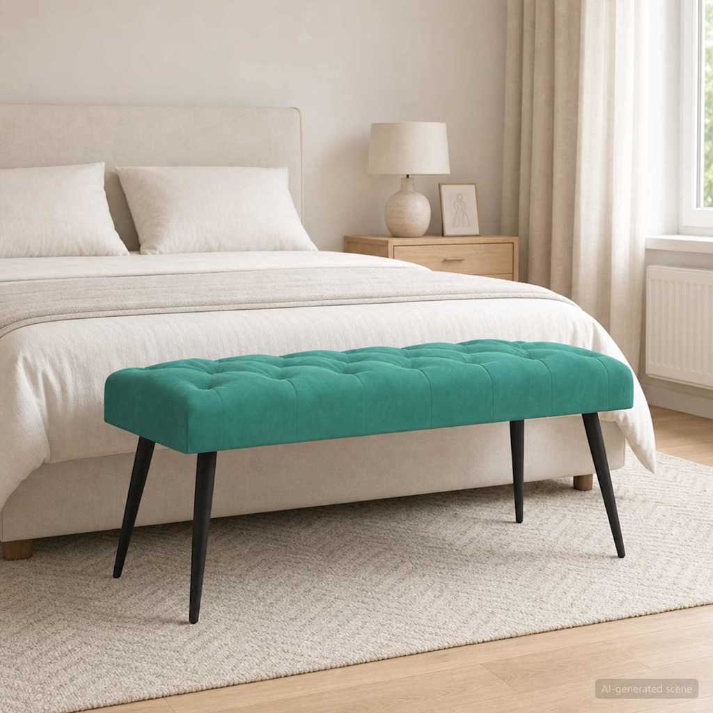 Bænk med knap tufting Turkis 110 x 40 x 46 cm Fløjl