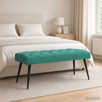 Bænk med knap tufting Turkis 110 x 40 x 46 cm Fløjl