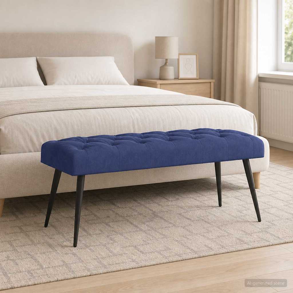 Bænk med knap tufting Politi blå 110 x 40 x 46 cm Fløjl