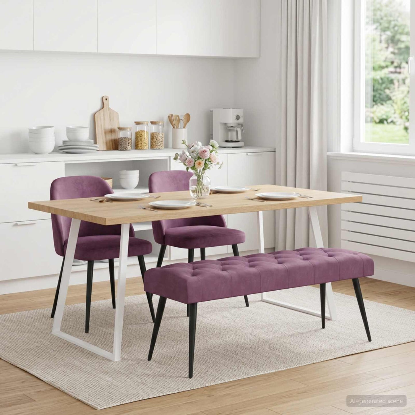 Bænk med knap tufting Lilla 110 x 40 x 46 cm Fløjl