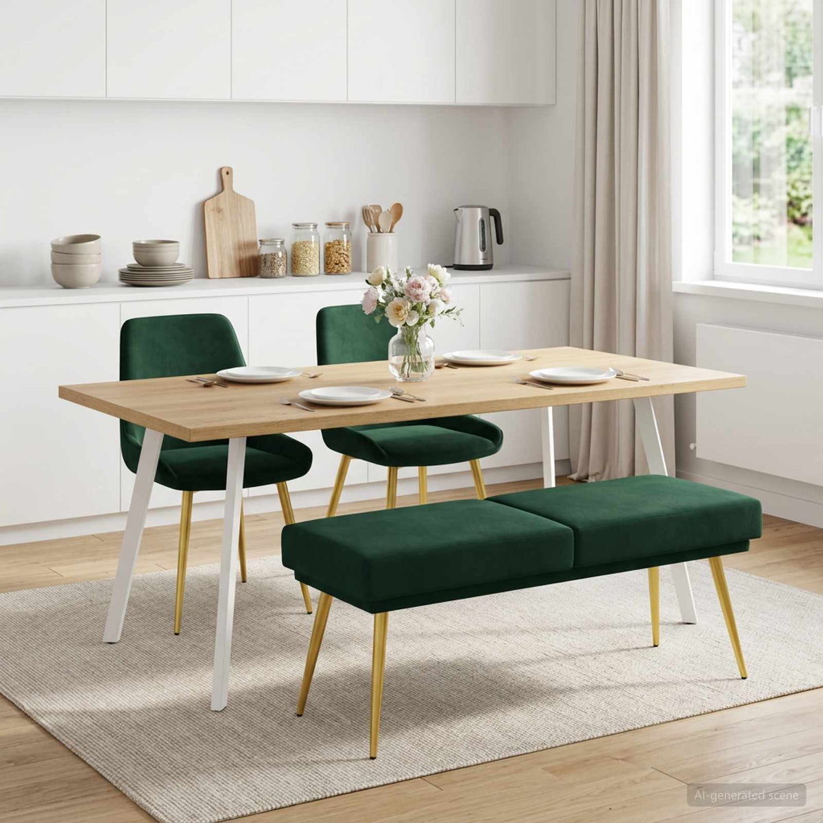 Dobbeltlagret bænk Mørkegrøn 120 x 45 x 46 cm Fløjl