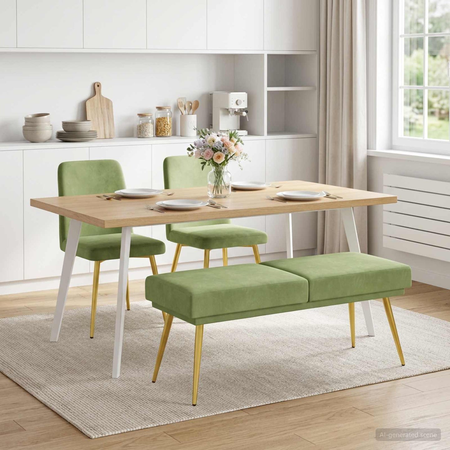Dobbeltlagret bænk Lys grøn 120 x 45 x 46 cm Fløjl