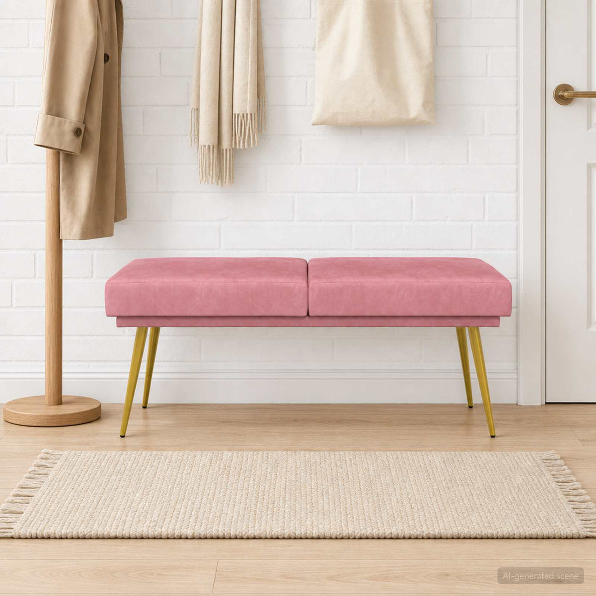 Dobbeltlagret bænk Lyserød 120 x 45 x 46 cm Fløjl