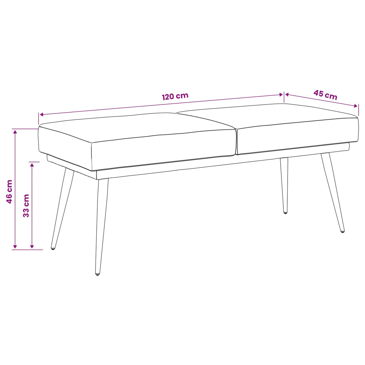 Dobbeltlagret bænk Vinrød 120 x 45 x 46 cm Fløjl